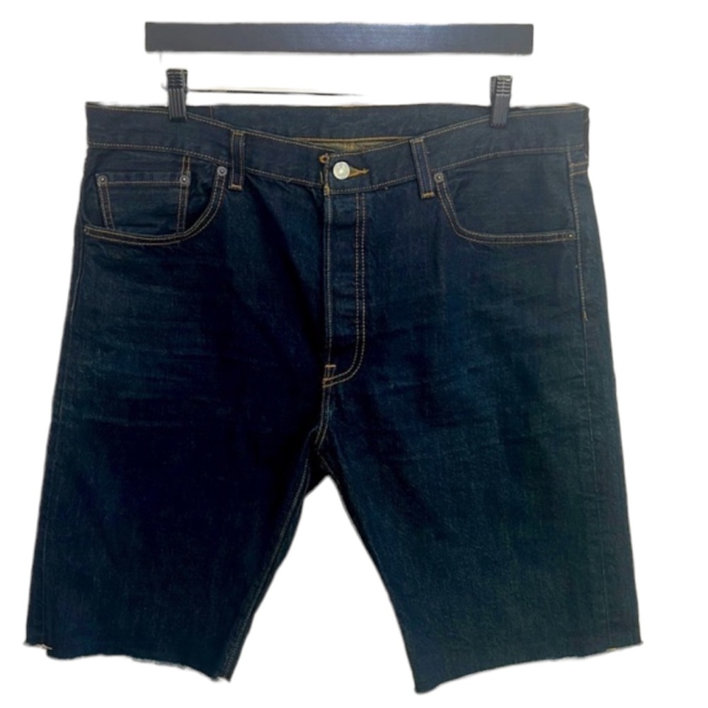 RARE Levi's 501 Bermuda Cutoffs Button Fly Raw Hem Blank Red Tab Jean Shorts 36